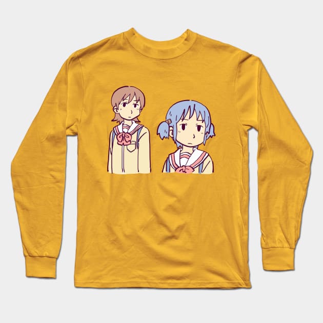 funny yuuko and mio meme face nichijou Long Sleeve T-Shirt by mudwizard